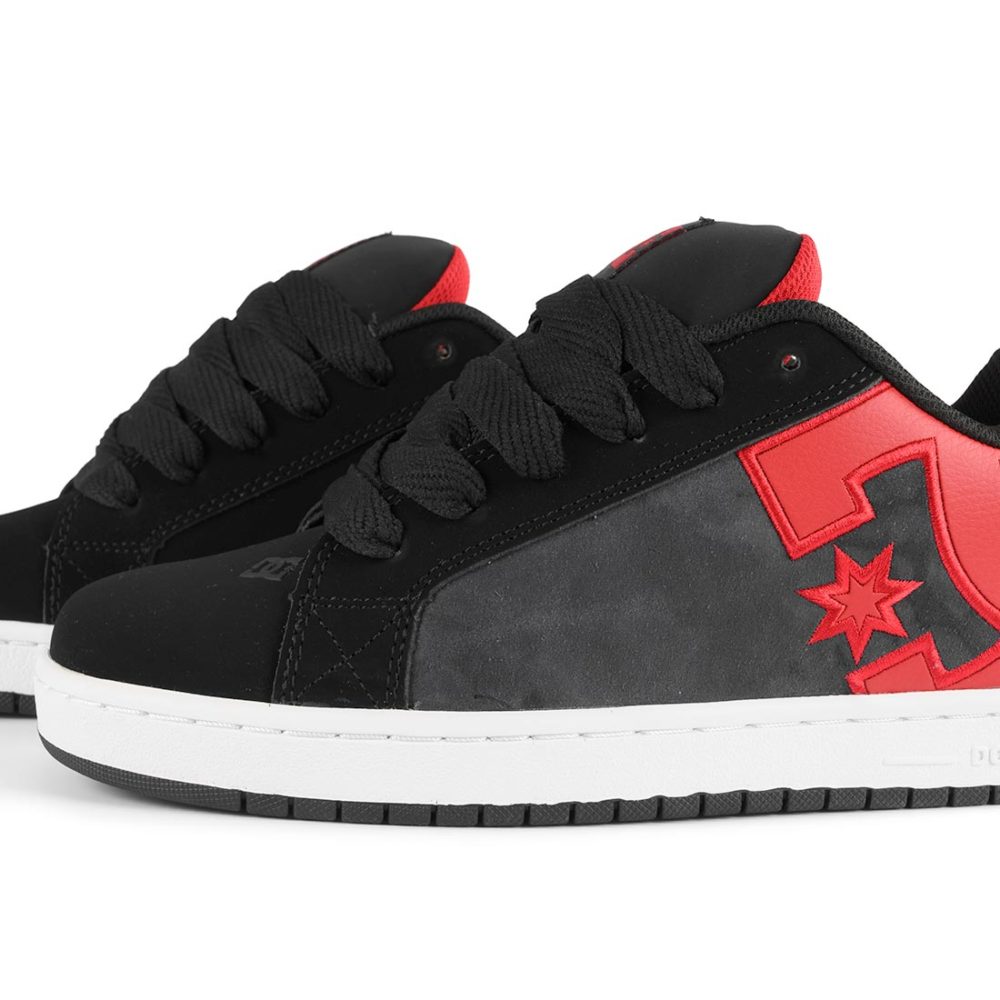 black and red dc shoes