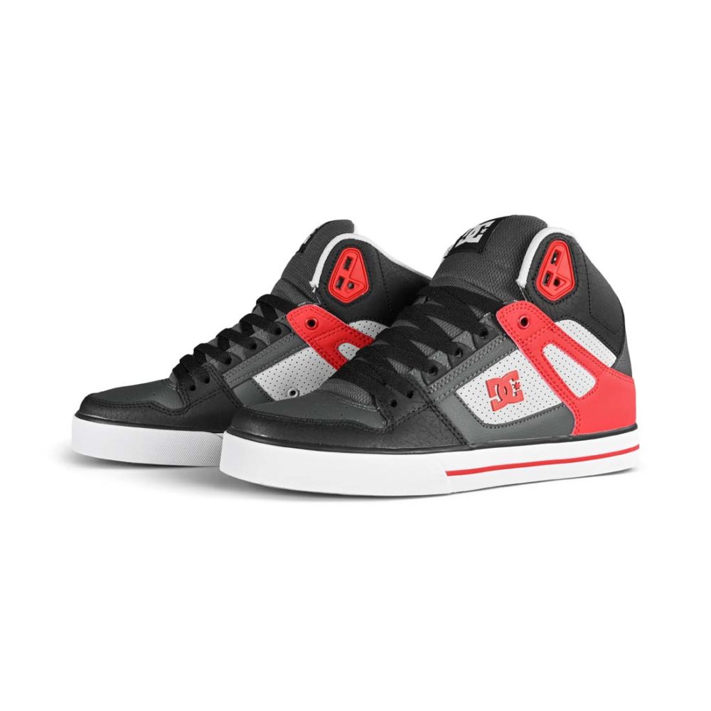 DC Pure High Top WC Skate Shoes - Grey/Red