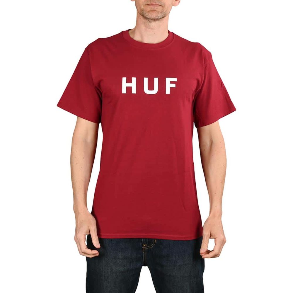 HUF Essentials OG Logo S/S T-Shirt - Burgundy