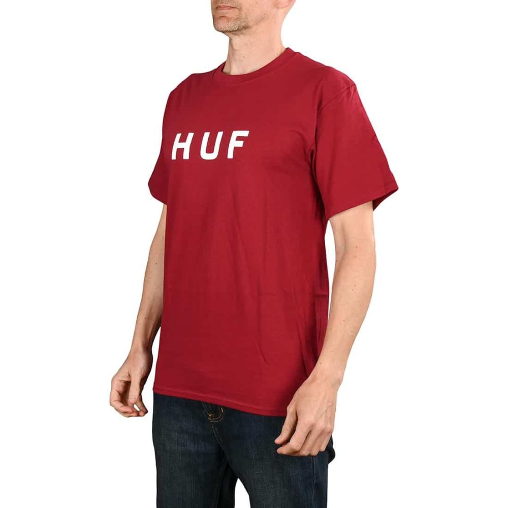 HUF Essentials OG Logo S/S T-Shirt - Burgundy