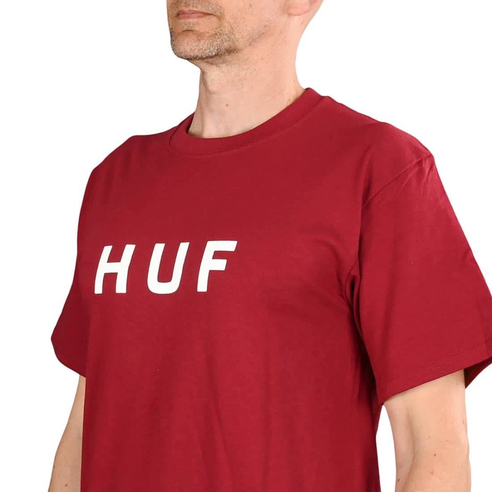 HUF Essentials OG Logo S/S T-Shirt - Burgundy