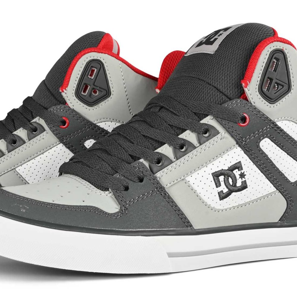 DC Pure High Top WC Skate Shoes - Grey / Red / White