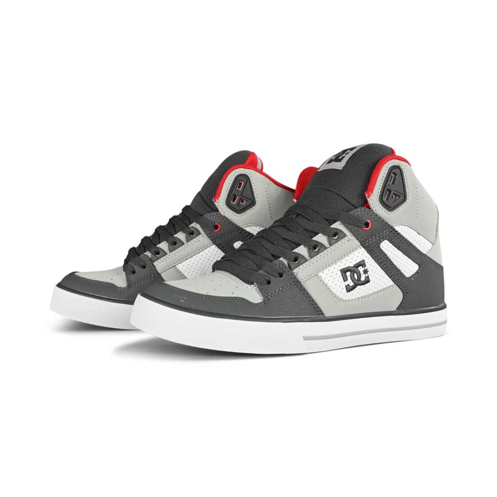 DC Pure High Top WC Skate Shoes - Grey / Red / White