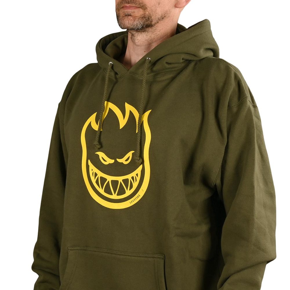 Spitfire Bighead Pullover Hoodie - Army / Yellow