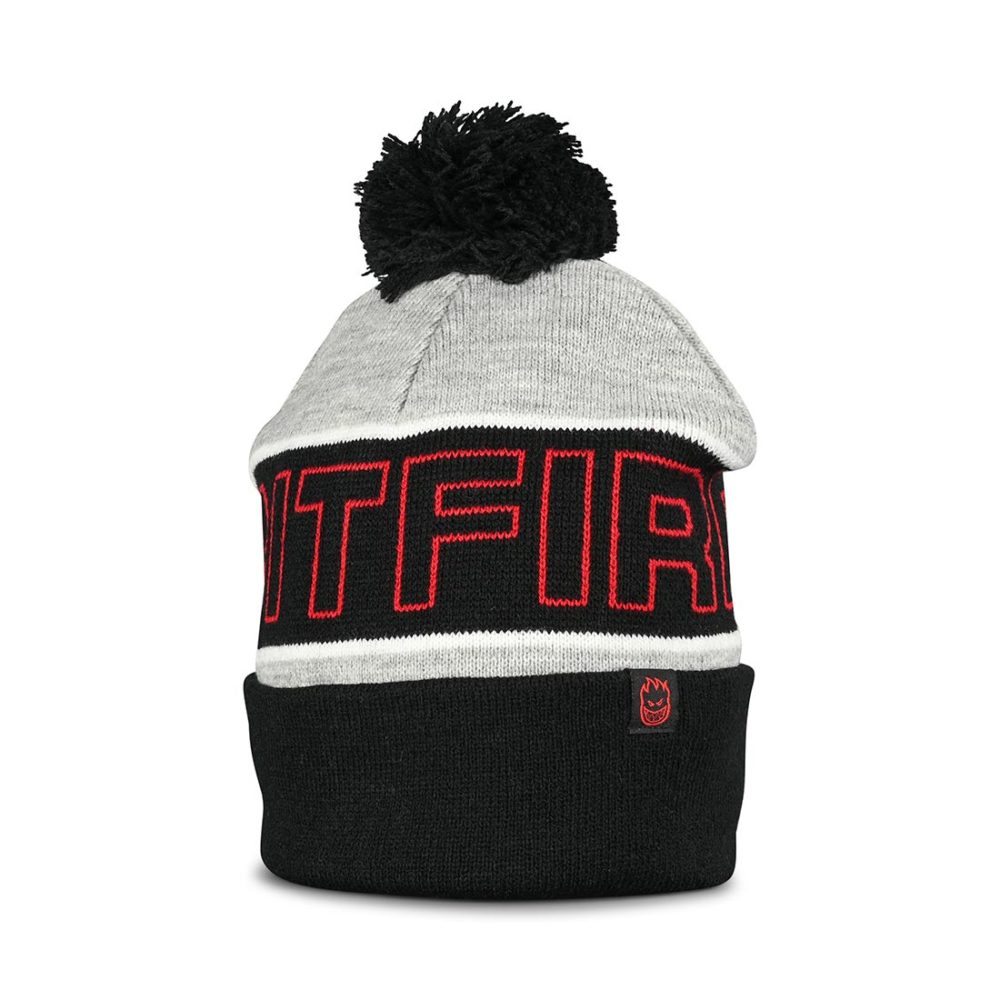 Spitfire Classic 87' Pom Cuff Beanie Hat - Heather Grey / Black / Red