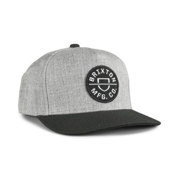 Brixton Crest C MP Snapback Cap - Heather Grey / Black