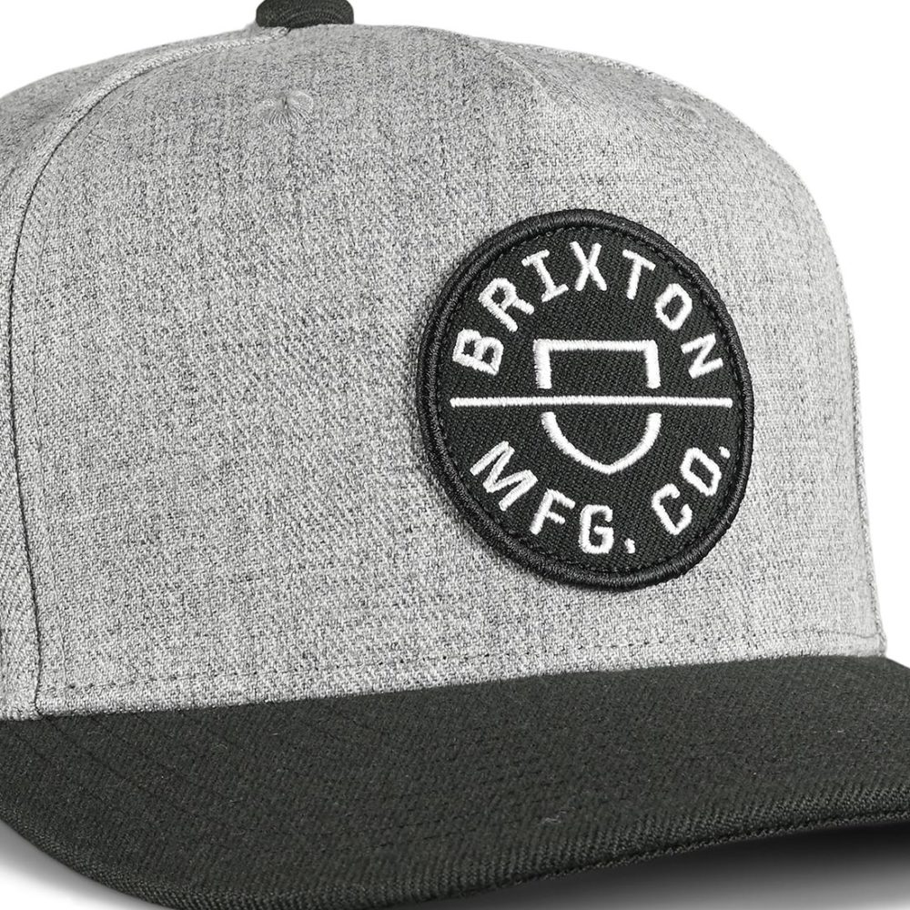 Brixton Crest C MP Snapback Cap - Heather Grey / Black