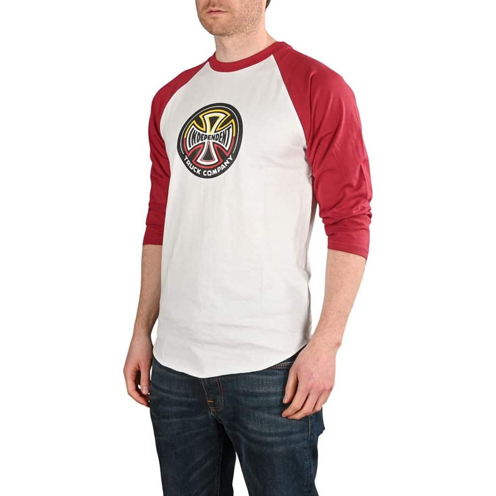 Independent Split Cross 3/4 Baseball T-Shirt - Maroon / White