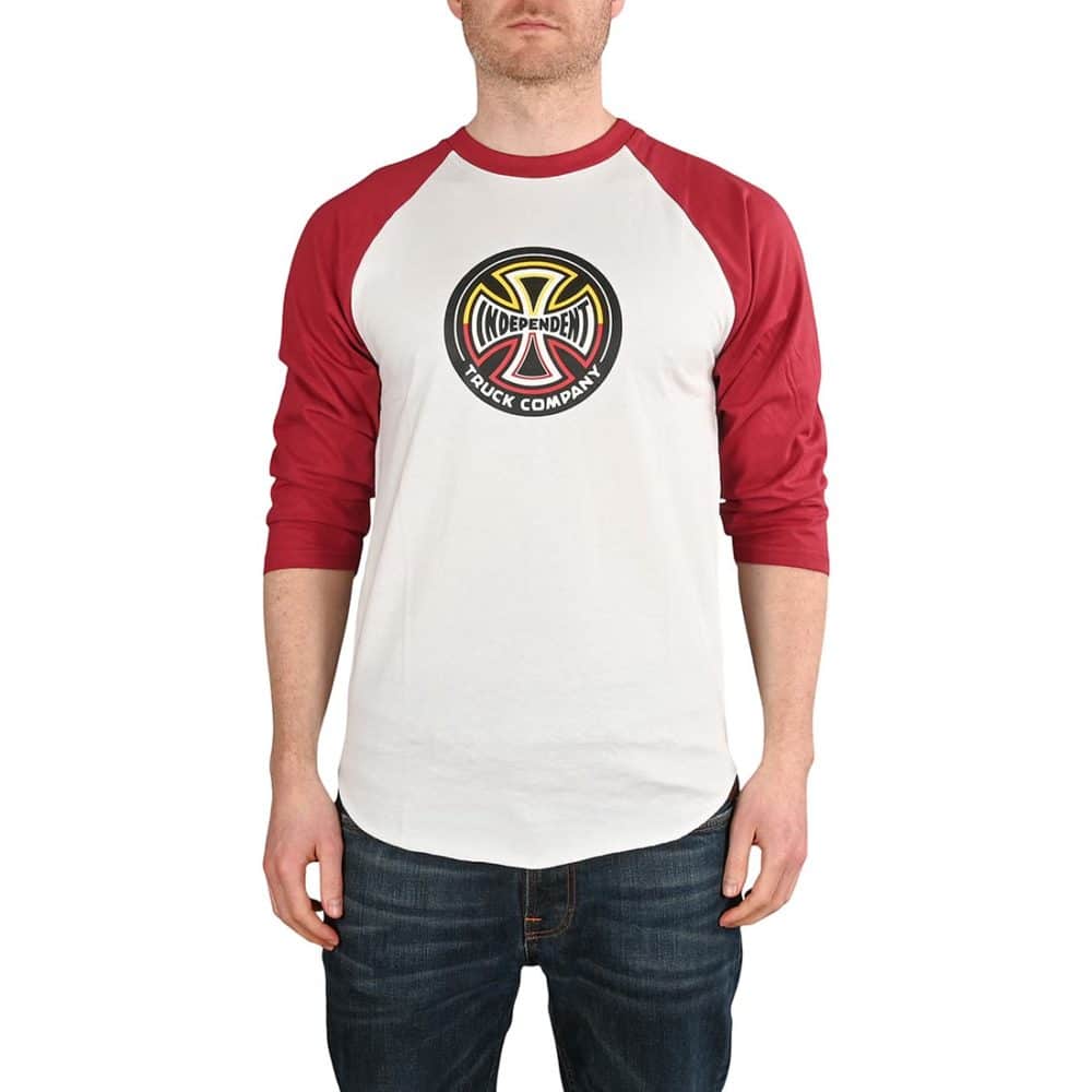 Independent Split Cross 3/4 Baseball T-Shirt - Maroon / White