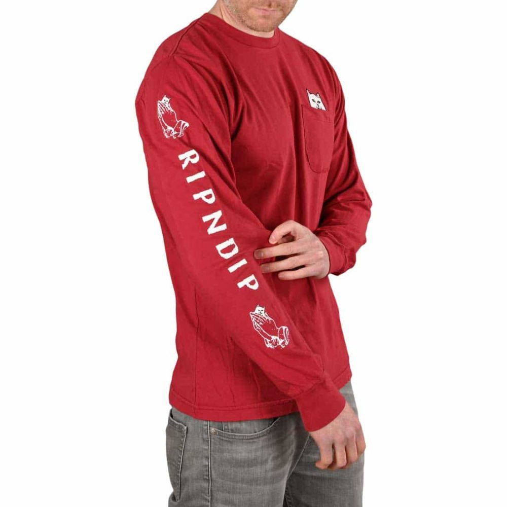 RIPNDIP Lord Nermal L/S Pocket T-Shirt - Burgundy