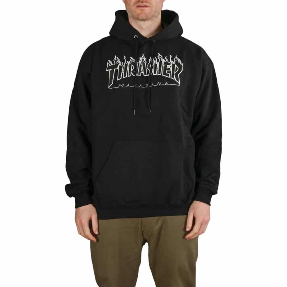 Thrasher Flame Logo Pullover Hoodie - Black/Black