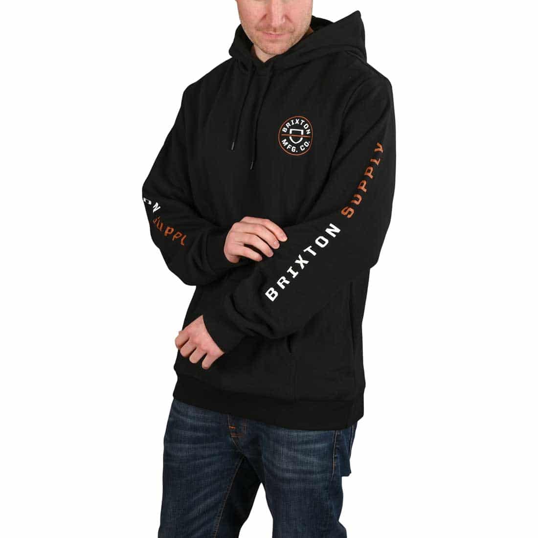Brixton Crest Pullover Hoodie Black Caramel White Supereight