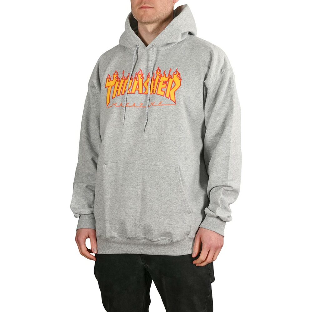 Thrasher Flame Logo Pullover Hoodie - Grey