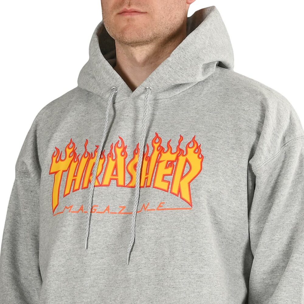 Thrasher Flame Logo Pullover Hoodie - Grey