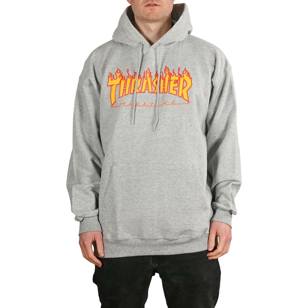 Thrasher Flame Logo Pullover Hoodie - Grey