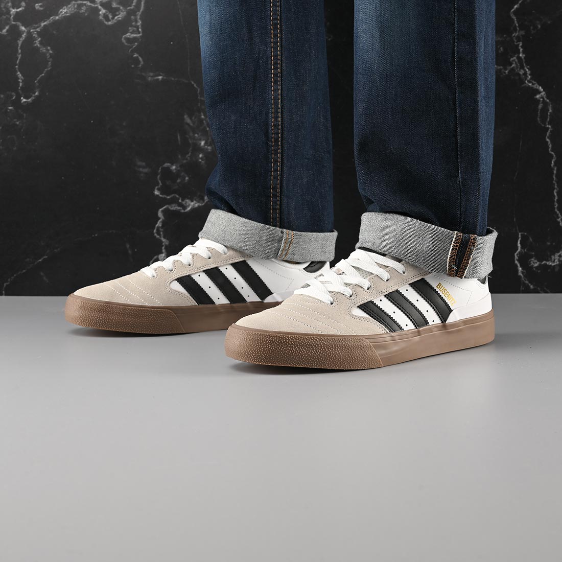 Adidas Busenitz Vulc II Skate Shoes - White/Black/Gold - Supereight