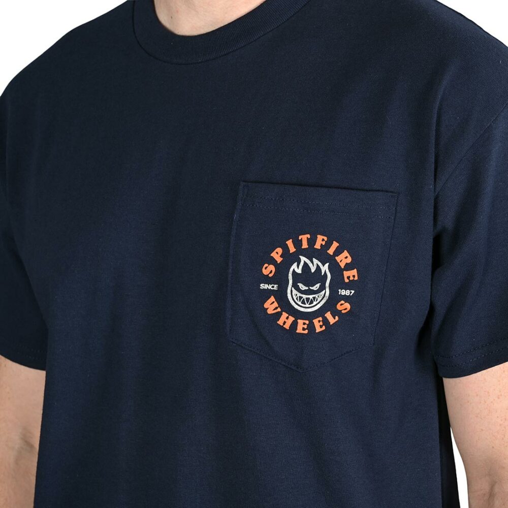 Spitfire Bighead Classic Pocket S/S T-Shirt - Navy/Silver Fleck/Orange