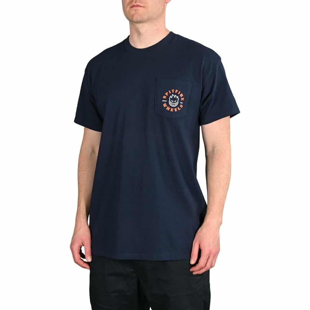 Spitfire Bighead Classic Pocket S/S T-Shirt - Navy/Silver Fleck/Orange