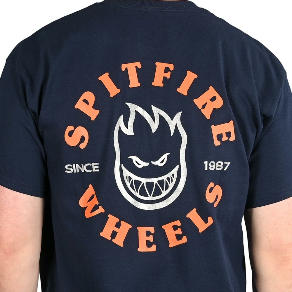 Spitfire Bighead Classic Pocket S/S T-Shirt - Navy/Silver Fleck/Orange