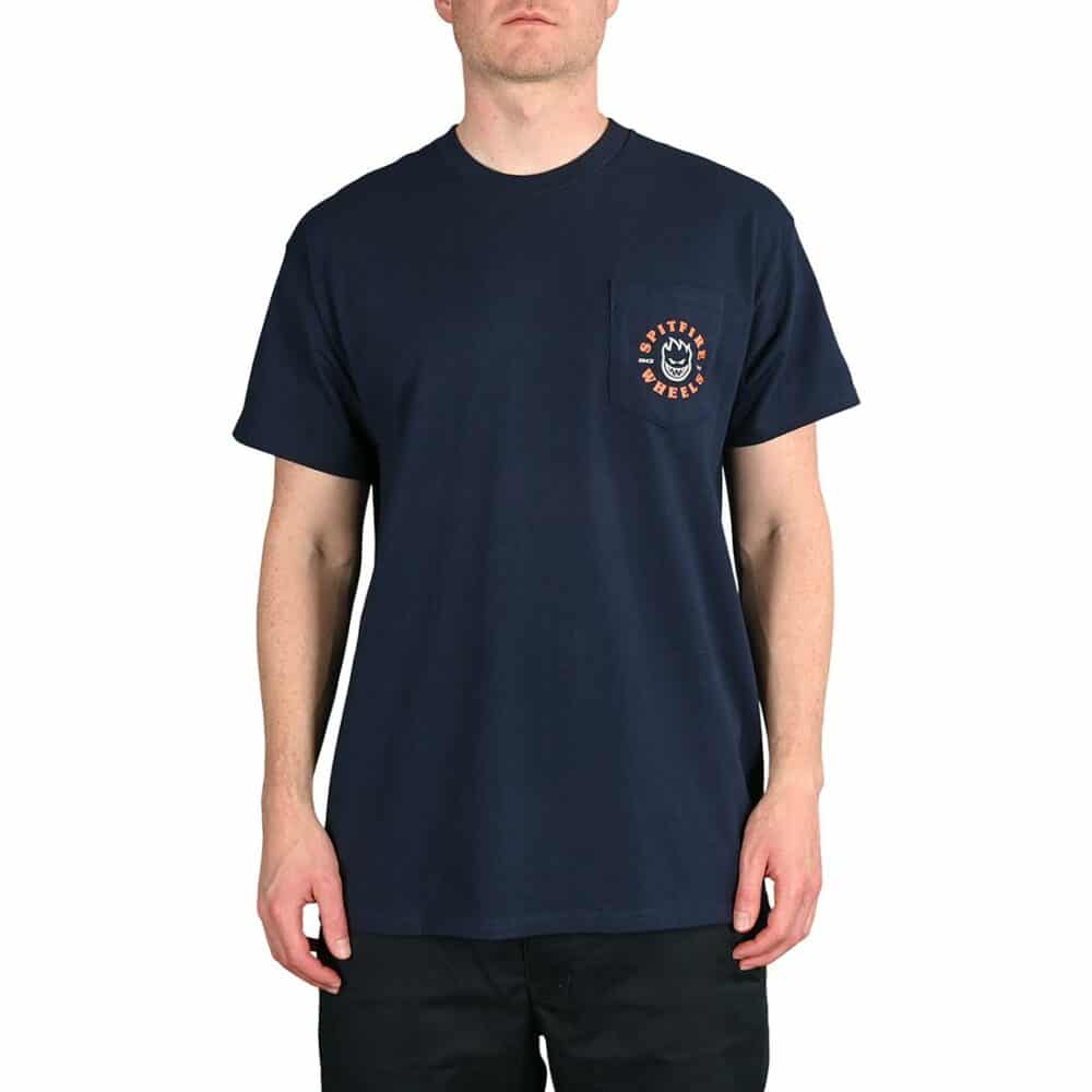 Spitfire Bighead Classic Pocket S/S T-Shirt - Navy/Silver Fleck/Orange