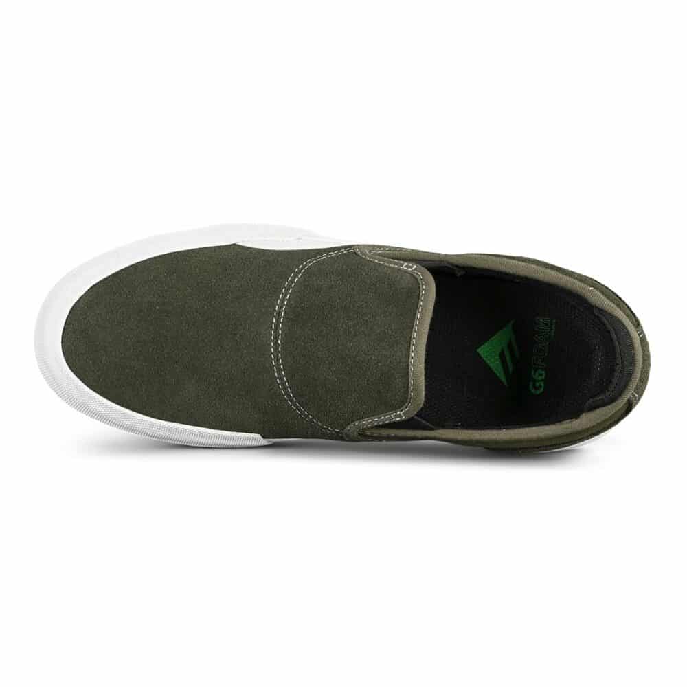 Emerica Wino G6 Slip-On Skate Shoes - Olive/White