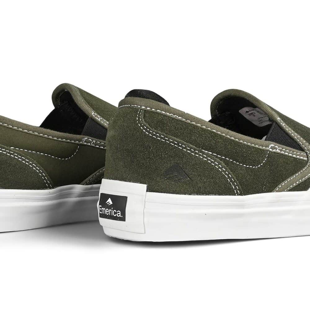 Emerica Wino G6 Slip-On Skate Shoes - Olive/White