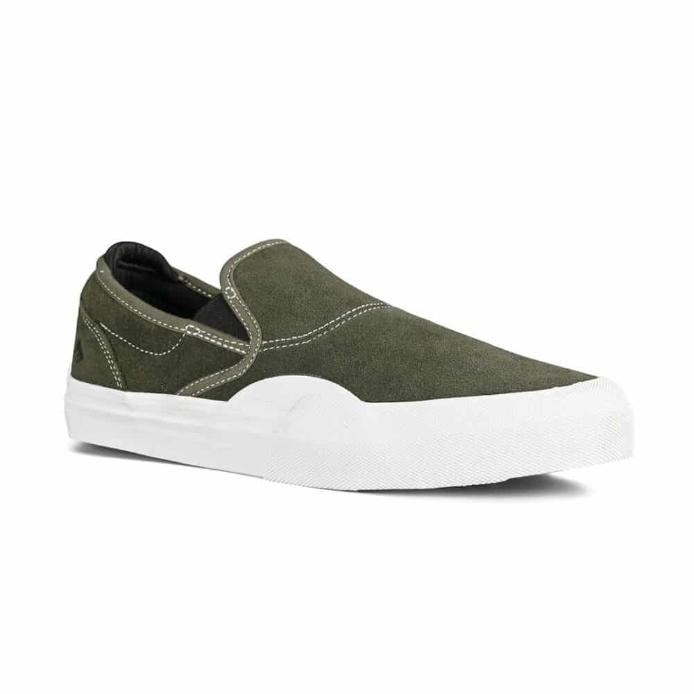 Emerica Wino G6 Slip-On Skate Shoes - Olive/White