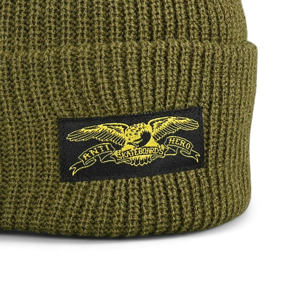 Anti Hero Stock Eagle Label Beanie Hat - Olive/Black/Yellow