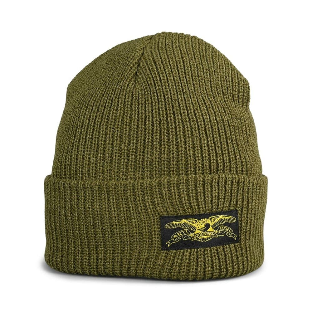 Anti Hero Stock Eagle Label Beanie Hat - Olive/Black/Yellow