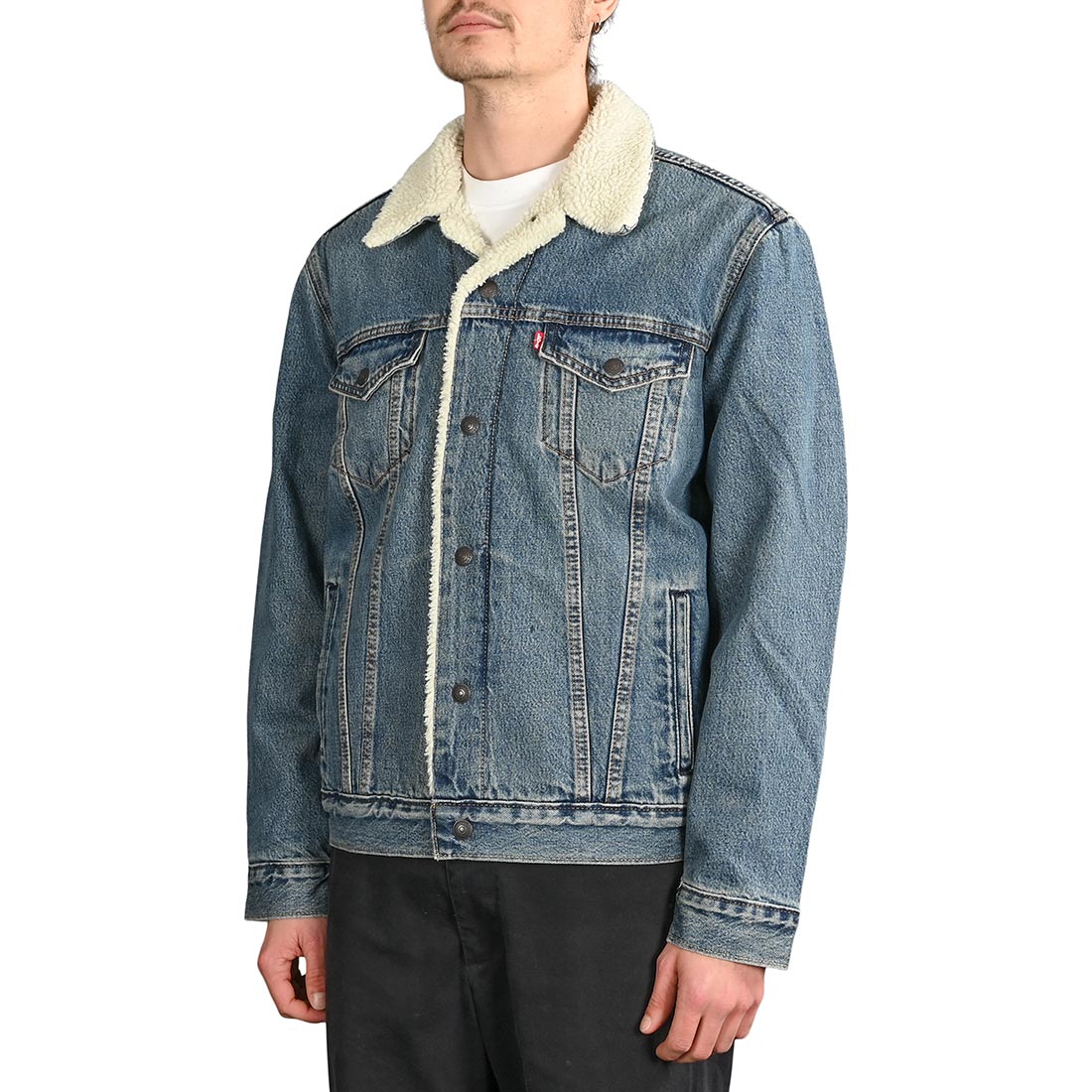 Levi's type 3 sherpa lined denim jacket in fable mid wash