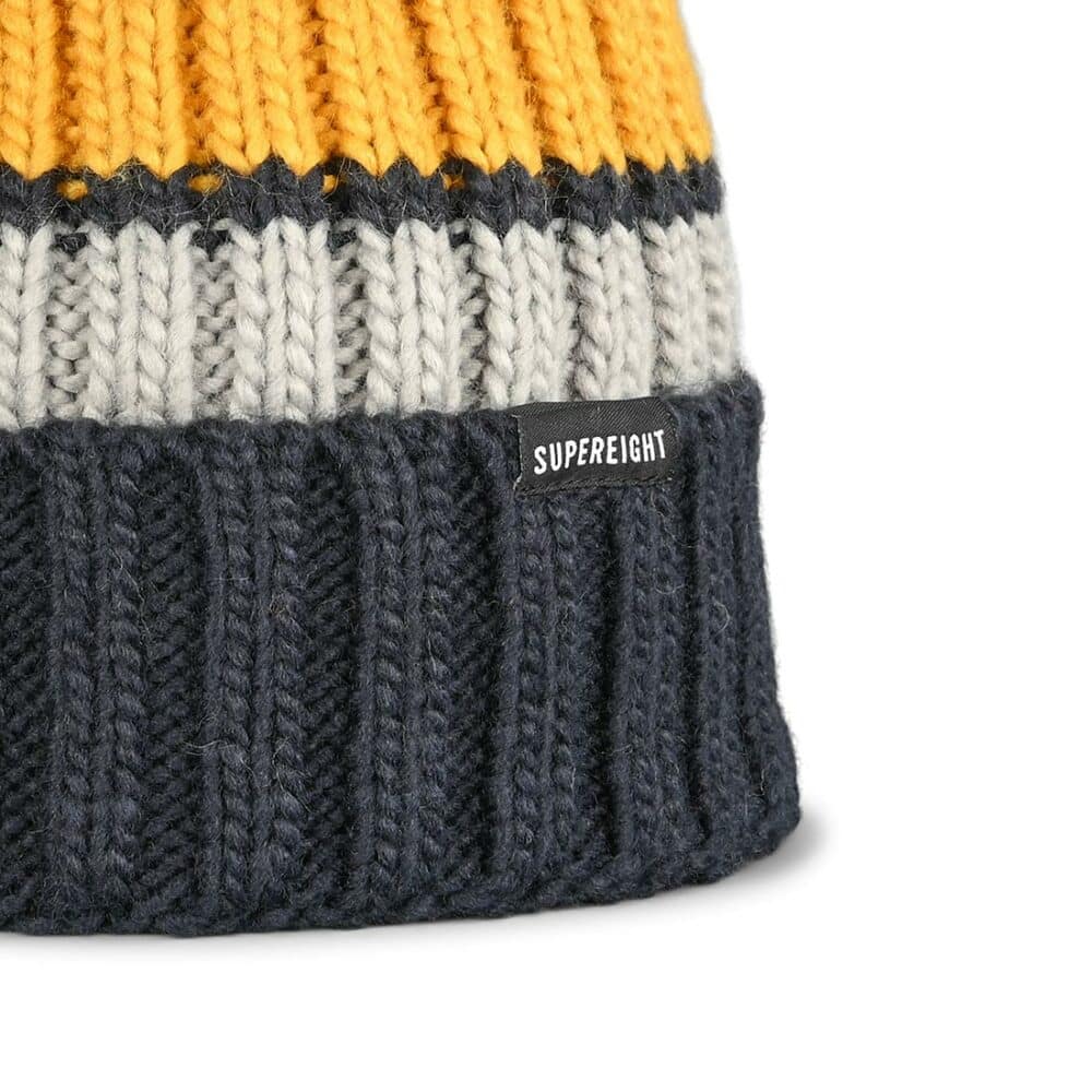 Supereight Supply Co Shearling Pom Beanie Hat - Navy/Grey/Gold