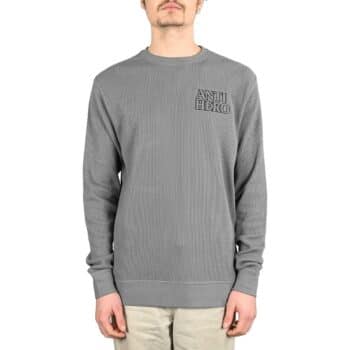 Anti Hero Lil Black Hero Outline EMB L/S Waffle Knit Crew - Charcoal/Black