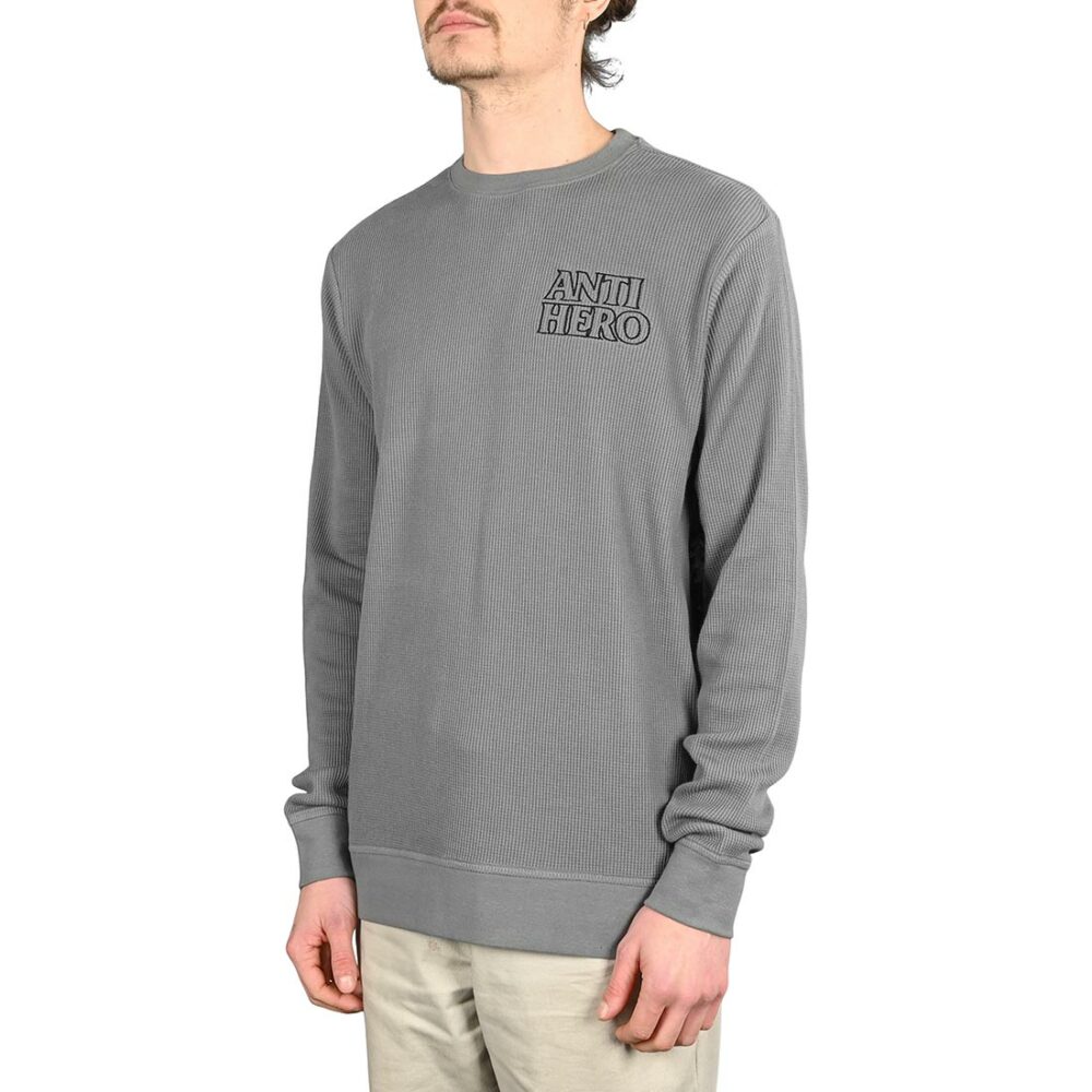 Anti Hero Lil Black Hero Outline EMB L/S Waffle Knit Crew  - Charcoal/Black