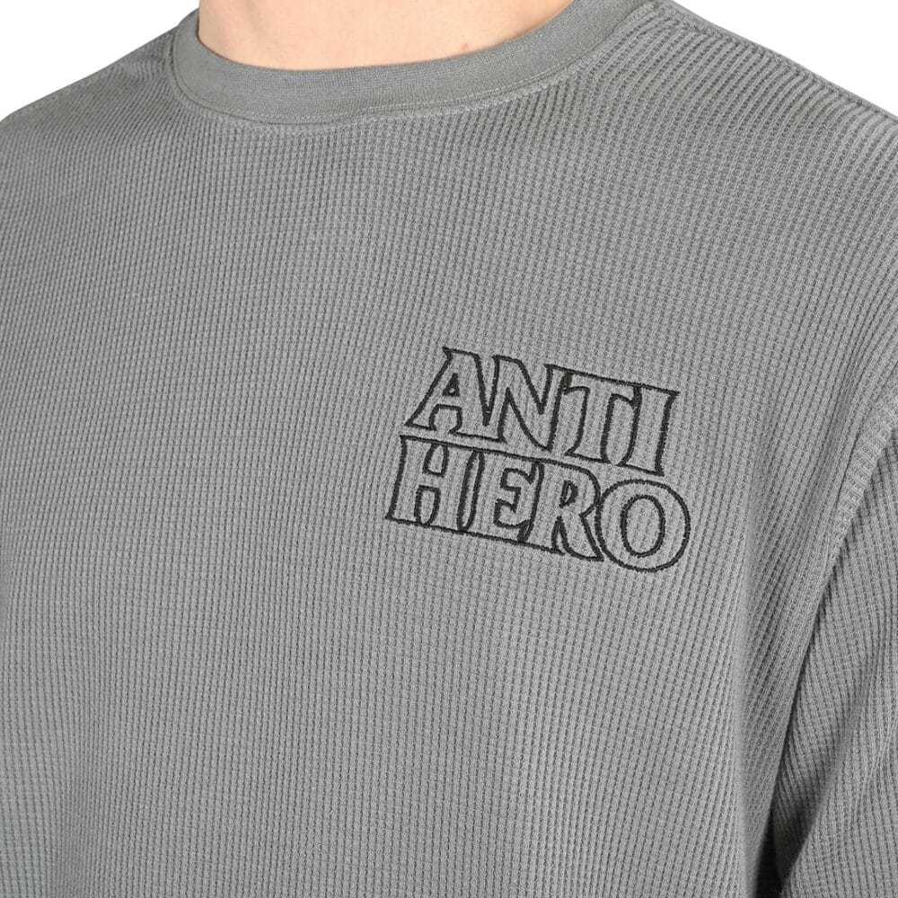 Anti Hero Lil Black Hero Outline EMB L/S Waffle Knit Crew  - Charcoal/Black