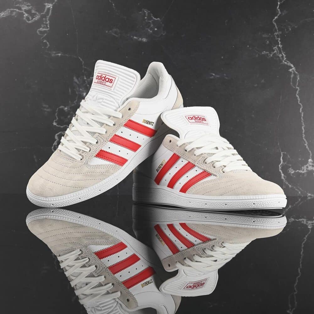 Adidas Busenitz Skate Shoes - White/Scarlett/Gold Metallic