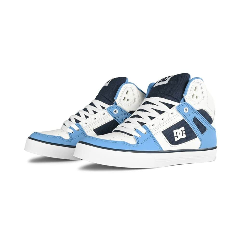 DC Pure High Top WC Skate Shoes - White/Carolina Blue