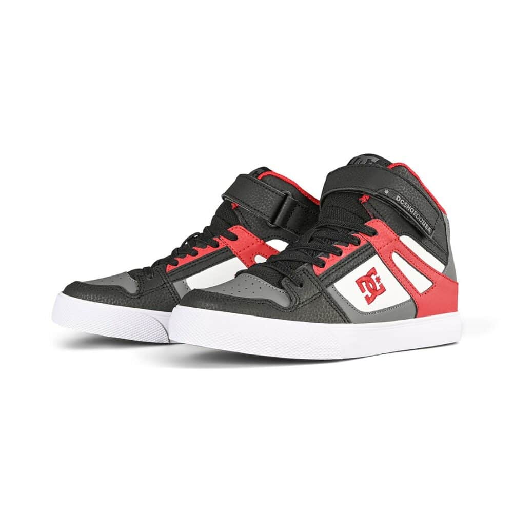 DC Pure High Top EV (Youth) Skate Shoes - White/Grey/Red