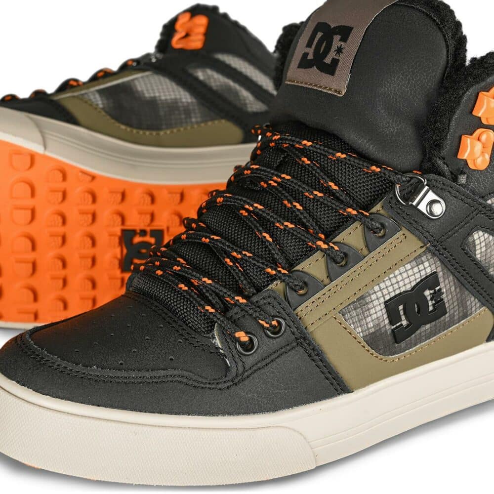 DC Pure High Top WC WNT Winterised Skate Shoes - Black/Green Print