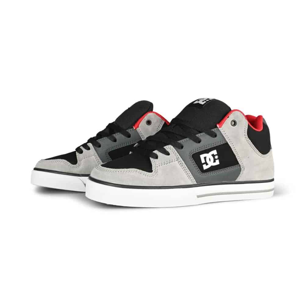 DC Pure Mid Top Skate Shoes - Black/Grey/Red
