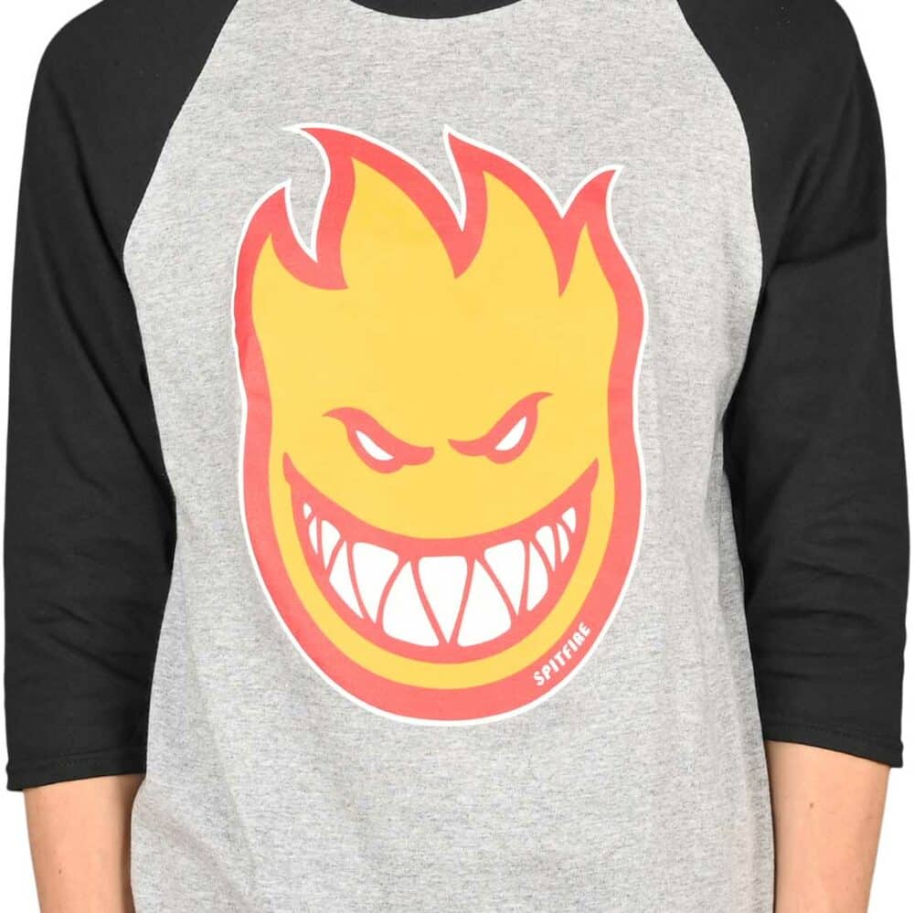 Spitfire Bighead Fill 3/4 Sleeve T-Shirt - Sport Grey/Black/Gold/Red