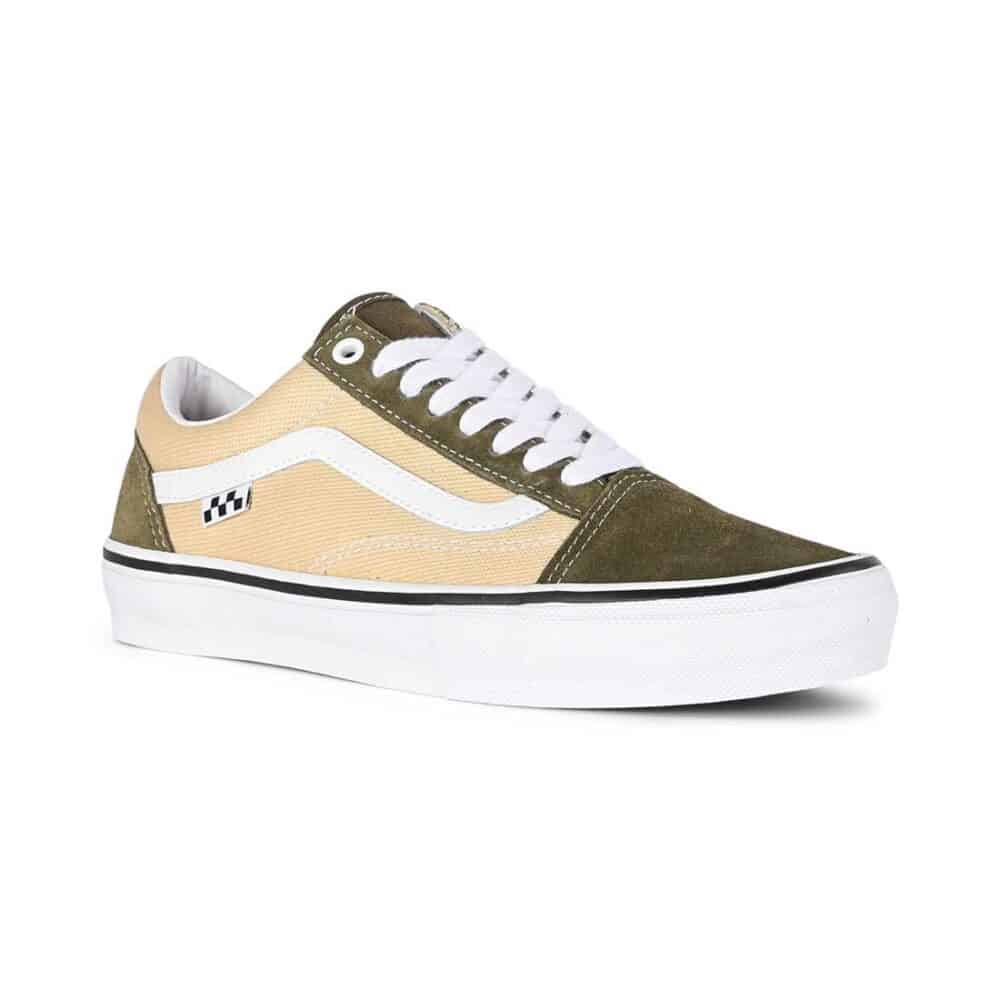 Vans Old Skool Skate Shoes - Dark Olive/White