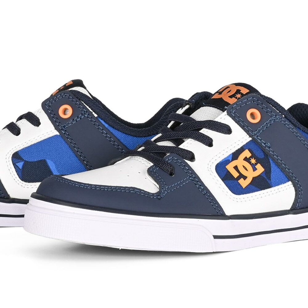 DC Pure Elastic (Youth) Skate Shoes - Shady Blue/Orange