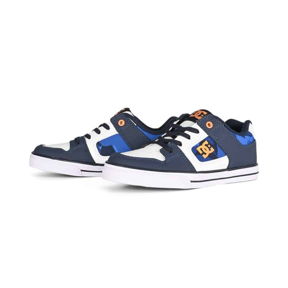 DC Pure Elastic (Youth) Skate Shoes - Shady Blue/Orange