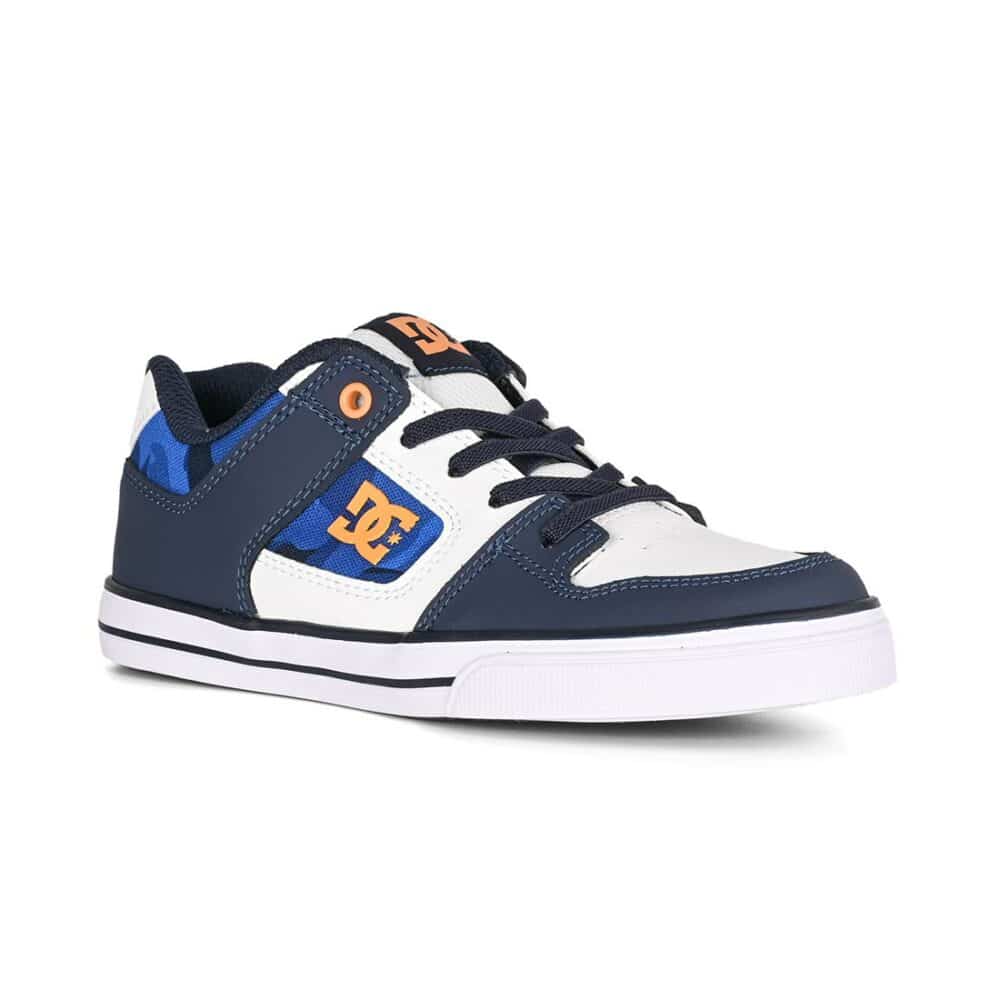 DC Pure Elastic (Youth) Skate Shoes - Shady Blue/Orange