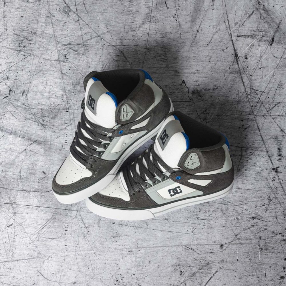 DC Pure High Top WC Skate Shoes - Grey/White/Blue