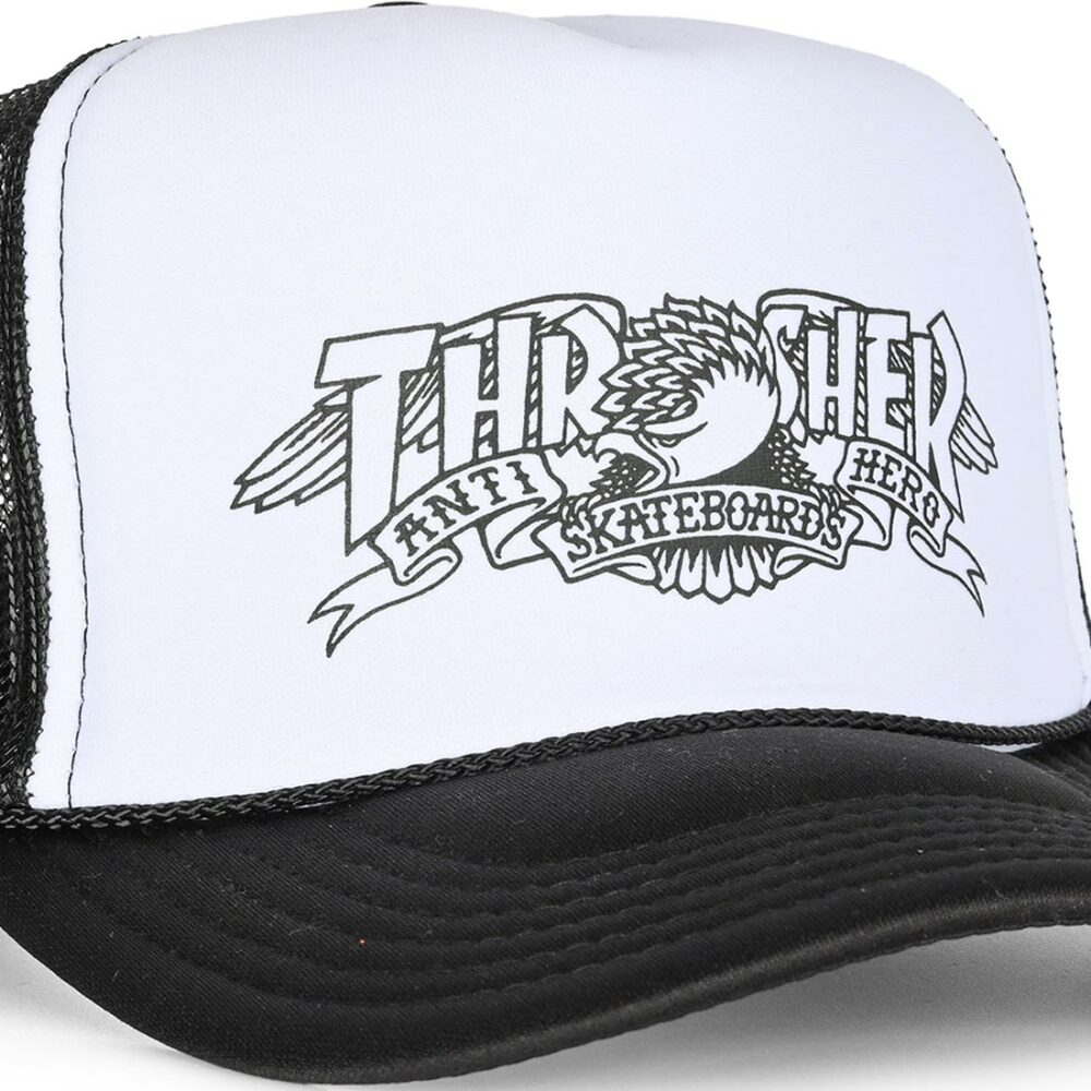 Thrasher x Anti Hero Mag Banner Trucker Cap - Black/Black/White