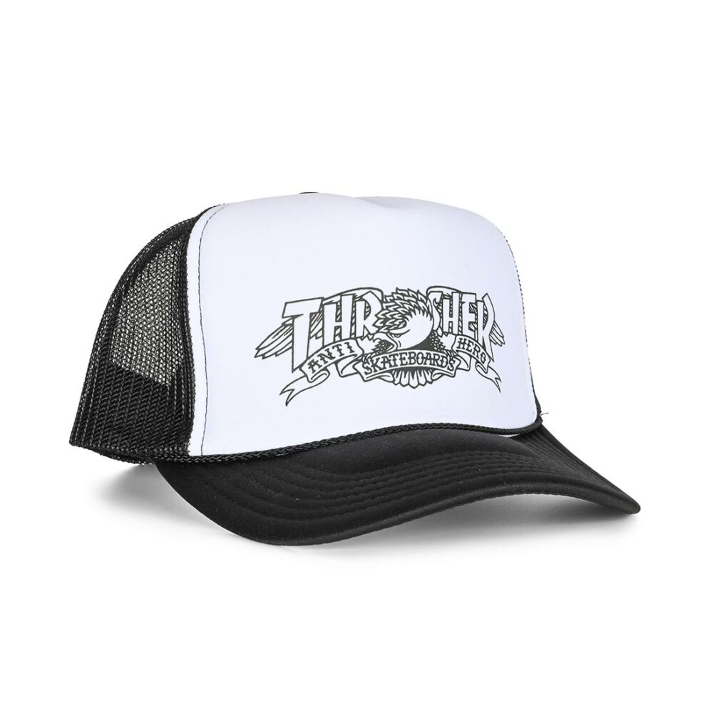 Thrasher x Anti Hero Mag Banner Trucker Cap - Black/Black/White