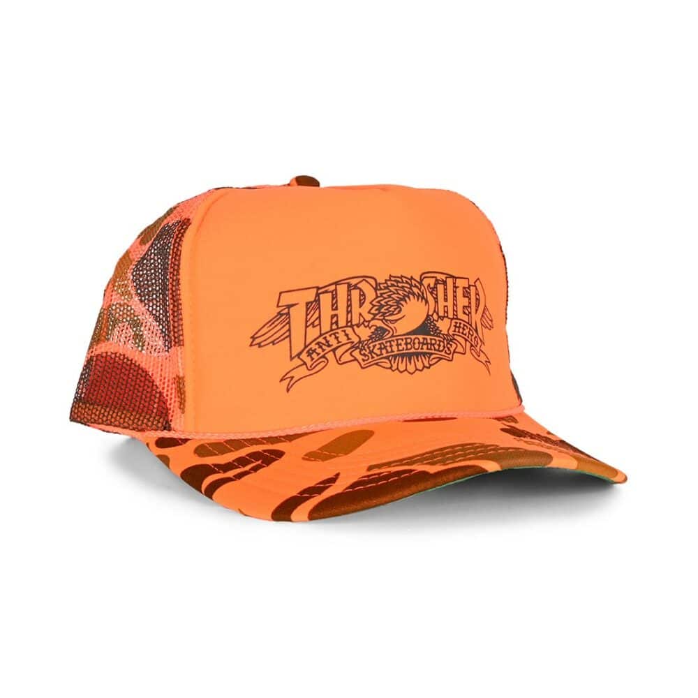 Thrasher x Anti Hero Mag Banner Trucker Cap - Orange Camo