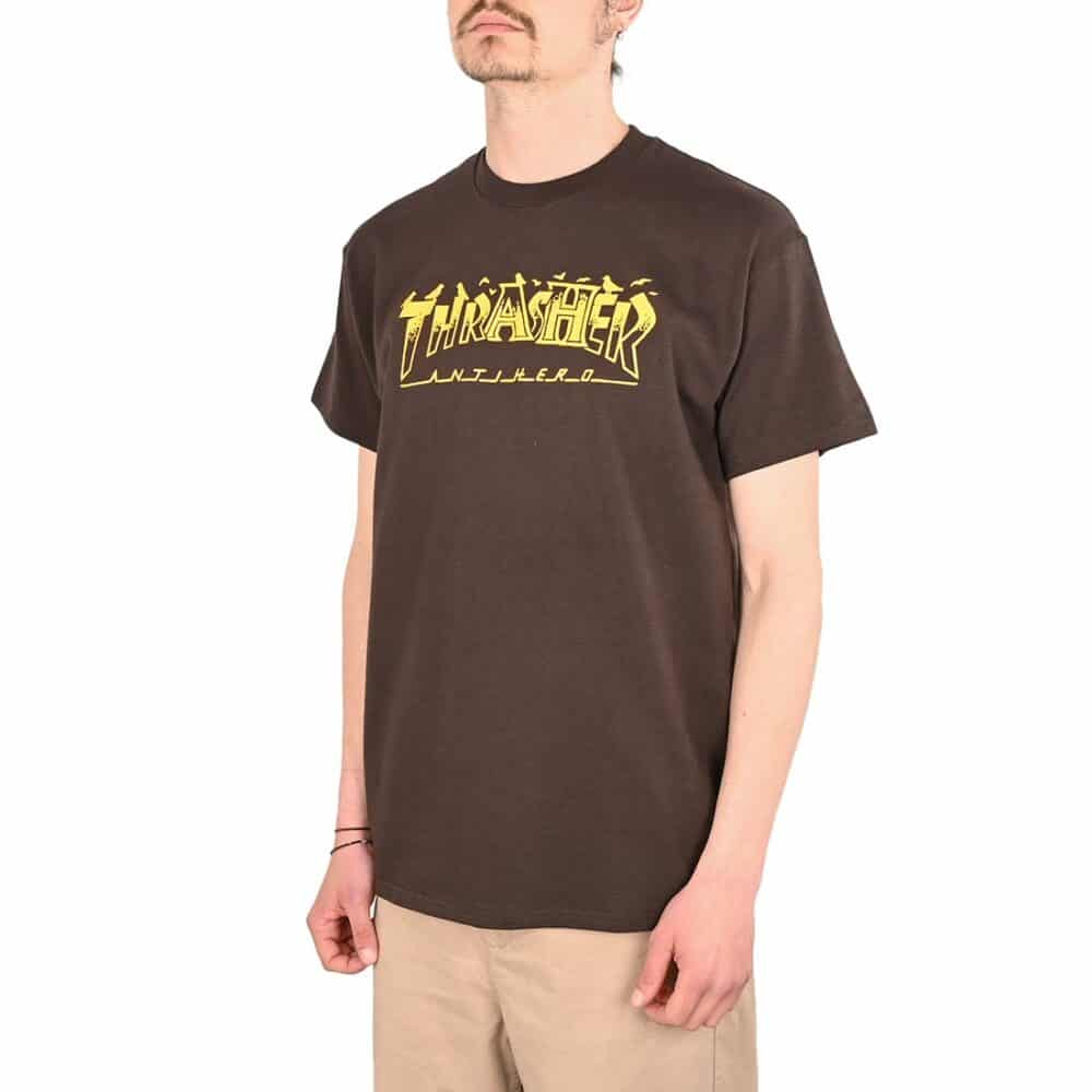Thrasher x Anti Hero Pigeon Mag S/S T-Shirt - Dark Chocolate