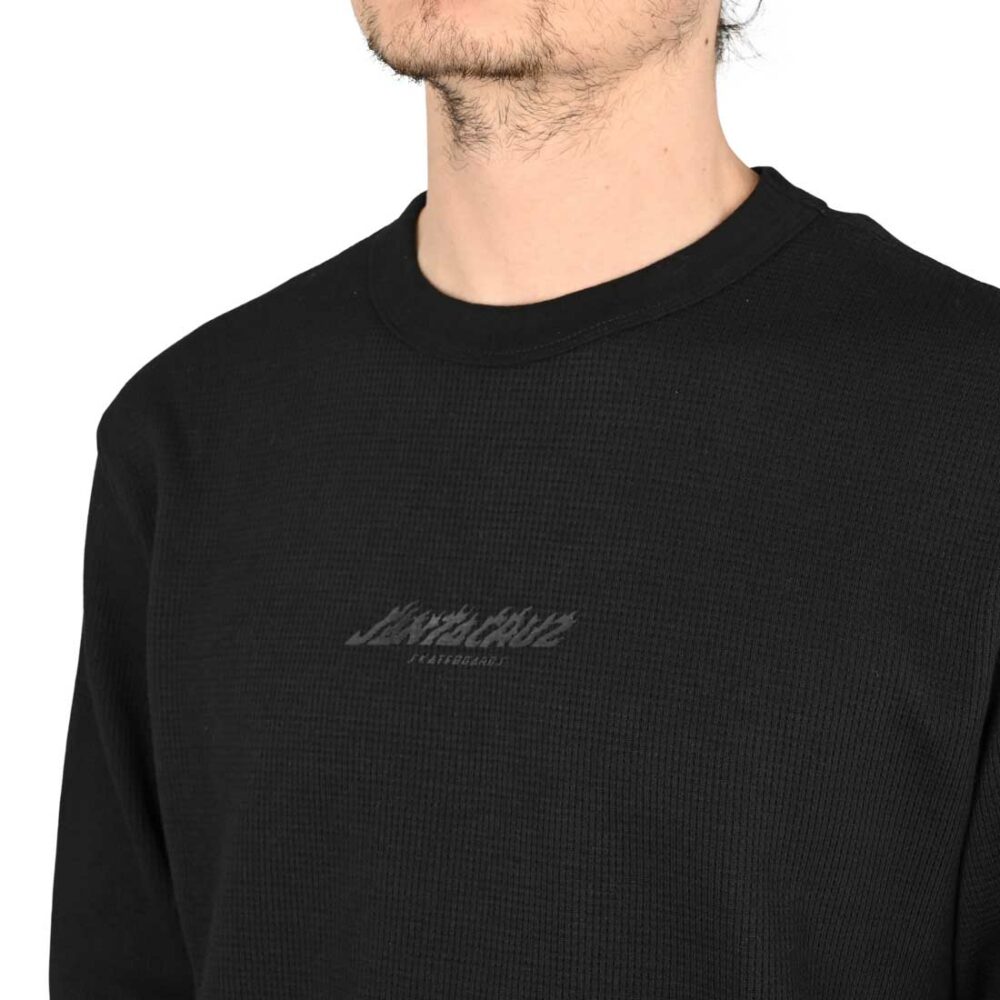 Santa Cruz Flame Strip Waffle L/S T-Shirt - Black